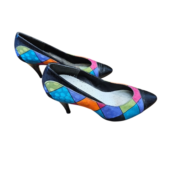 Vintage Life Stride Colorful Patchwork Heels 80s - Picture 13 of 14